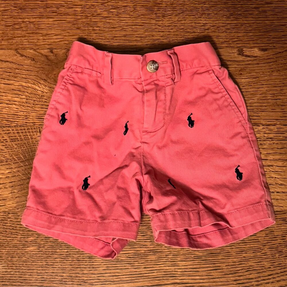 Polo - Red Shorts w/ Navy Polo players - 12m